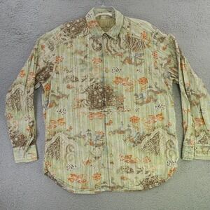 Tommy Bahama Shirt Mens Large Brown Orange Floral Silk Cotton Button Up
